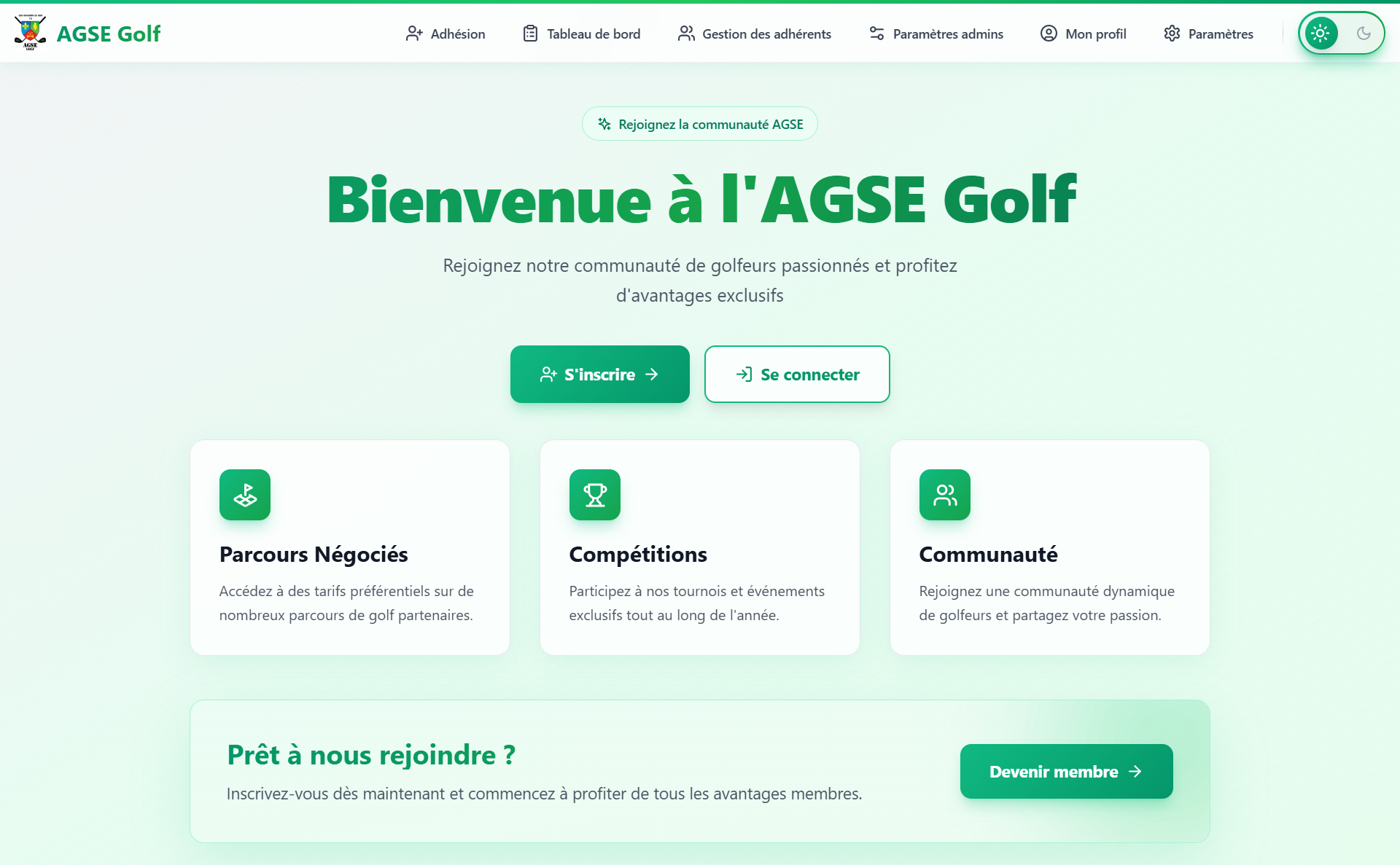 AGSE Golf - Interface développée